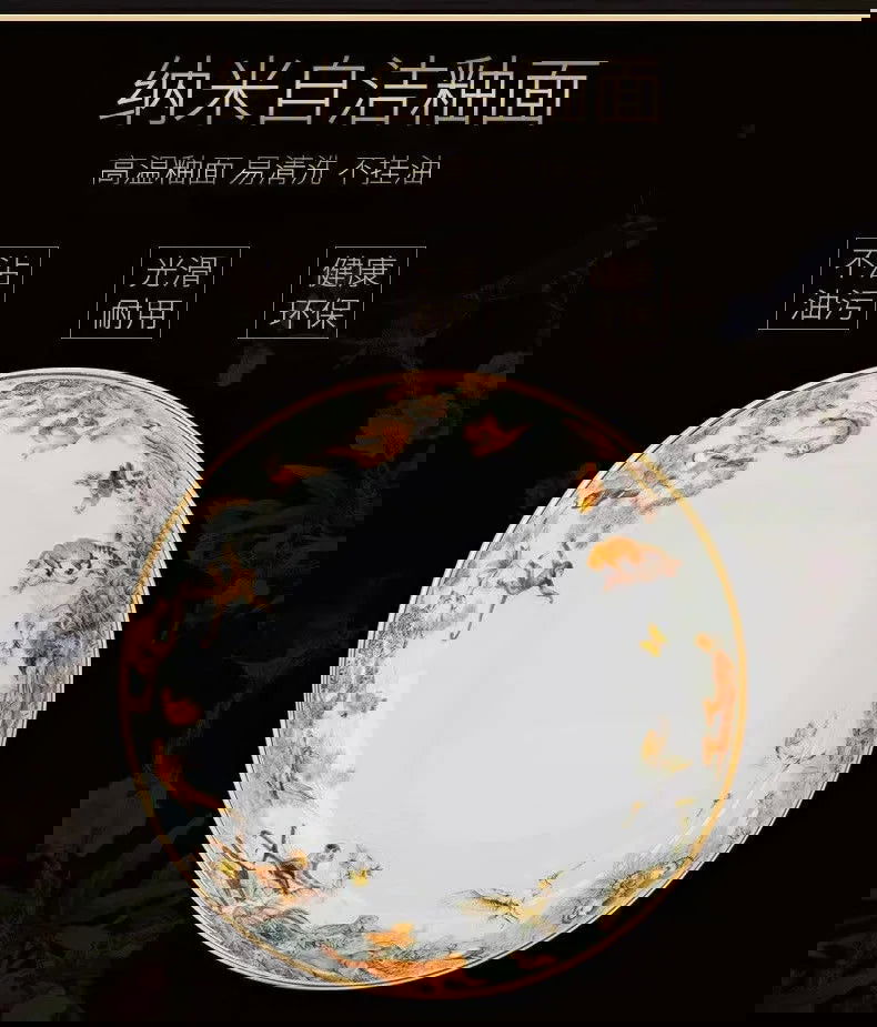 80 Piece Set King Of The Forest Bowls And Dishes Set Jingdezhen Ceramic Bowls, Plates And Chopsticks Household Bone China Tableware - Grand Goldman