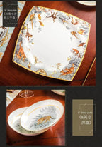 80 Piece Set King Of The Forest Bowls And Dishes Set Jingdezhen Ceramic Bowls, Plates And Chopsticks Household Bone China Tableware - Grand Goldman