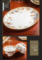 80 Piece Set King Of The Forest Bowls And Dishes Set Jingdezhen Ceramic Bowls, Plates And Chopsticks Household Bone China Tableware - Grand Goldman