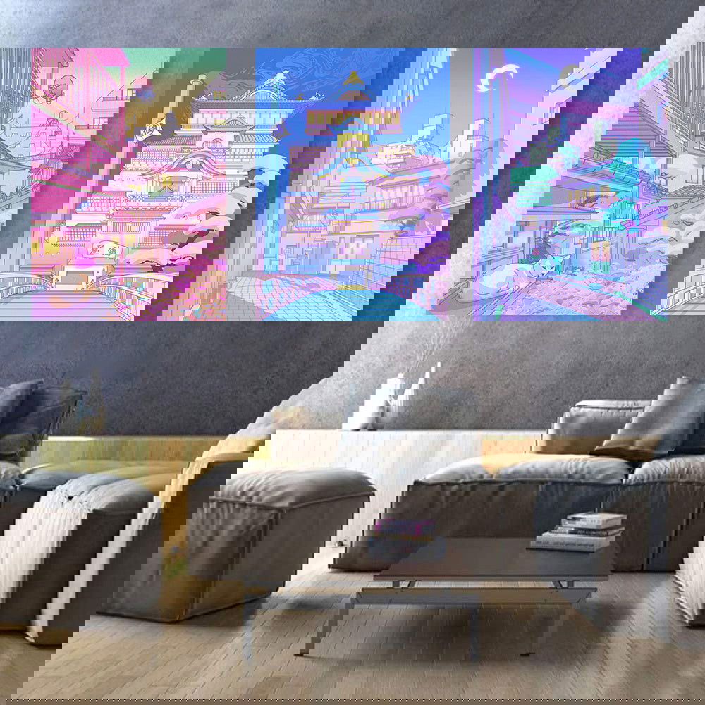 80s Vaporwave Style Poster City Night Street Cat - Grand Goldman