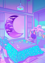80s Vaporwave Style Poster City Night Street Cat - Grand Goldman