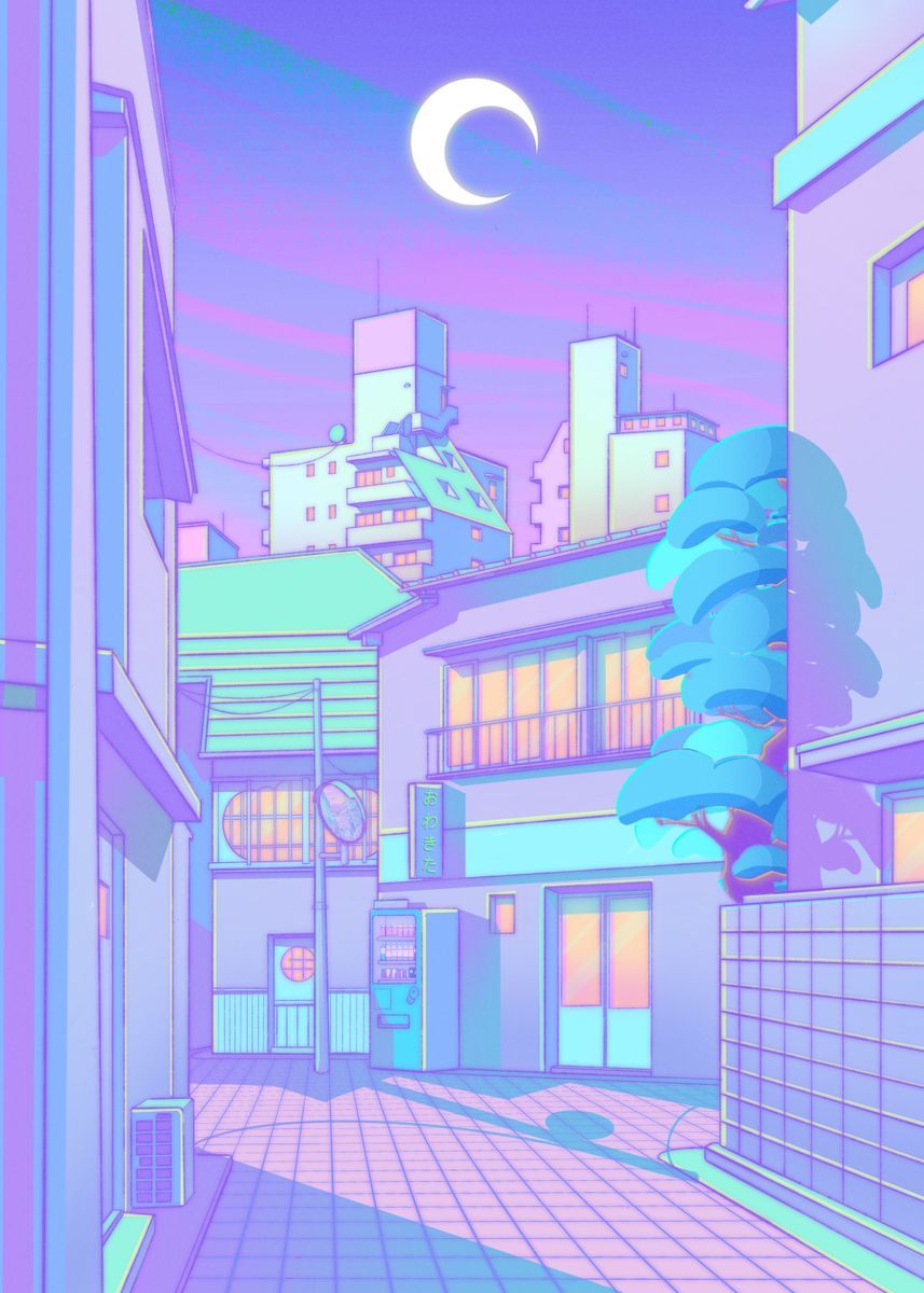 80s Vaporwave Style Poster City Night Street Cat - Grand Goldman