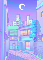 80s Vaporwave Style Poster City Night Street Cat - Grand Goldman
