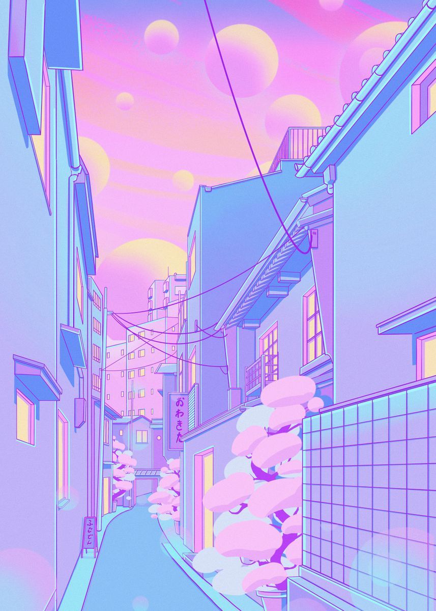 80s Vaporwave Style Poster City Night Street Cat - Grand Goldman