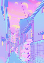 80s Vaporwave Style Poster City Night Street Cat - Grand Goldman