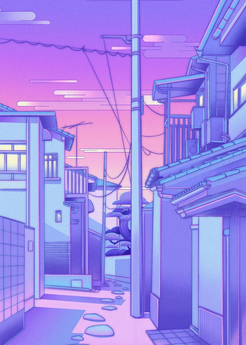 80s Vaporwave Style Poster City Night Street Cat - Grand Goldman