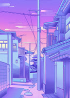 80s Vaporwave Style Poster City Night Street Cat - Grand Goldman