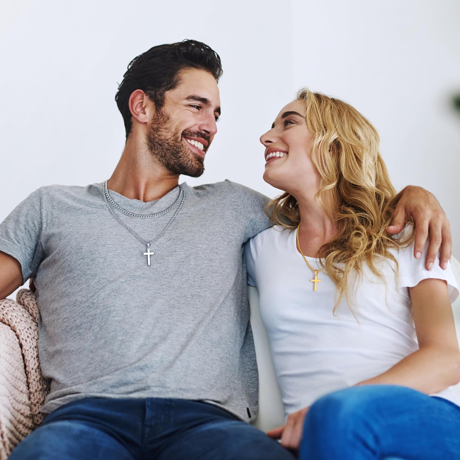 Yooblue Cross Necklace for Men, Gold Black Silver Mens Cross Necklaces Stainless Steel Cross Pendant Necklace Simple Jewelry Gifts Cross Chain Necklace for Men