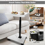 TV Tray Table,360° Swivel Height Adjustable TV Tray for Drink&Snack,Couch Tables That Slide Under,C Shaped End Table with Wheels,Small C Shaped Side Table Living Room&Bedroom-Square White
