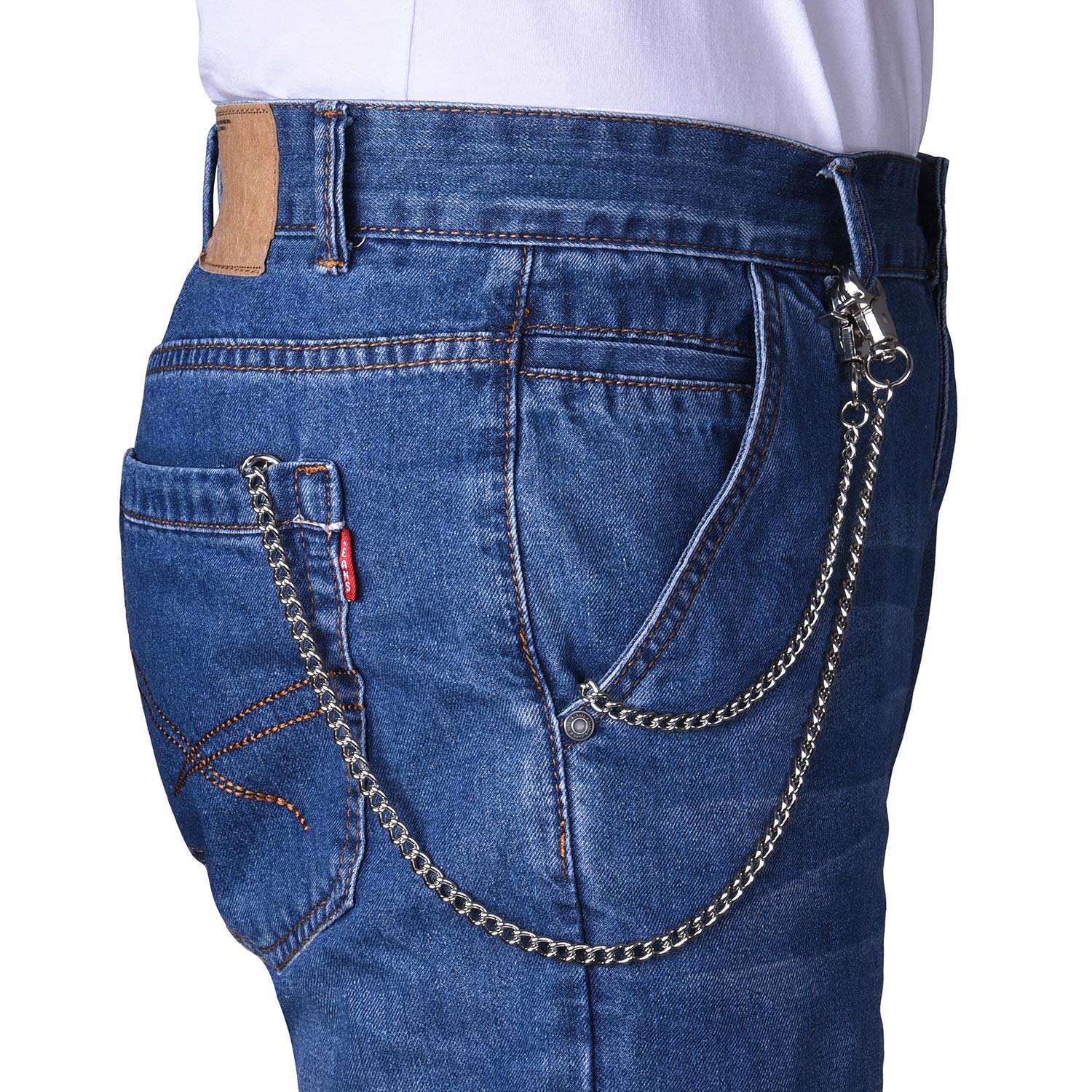 Wisdompro Wallet Chain, 2 Pack (8 and 16 Inch) Heavy Duty Pocket Keychain with Both Ends Lobster Clasps and Extra 2 Rings for Keys, Wallet, Jeans, Pants, Belt Loop, Purse and Handbag - Silver