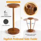 Drink Table, 24.4" Tall Compact Side Table with Phone Slot and Weighted Base, Durable Pedestal Table Accent for Living Room (Stepped Base, Acacia)