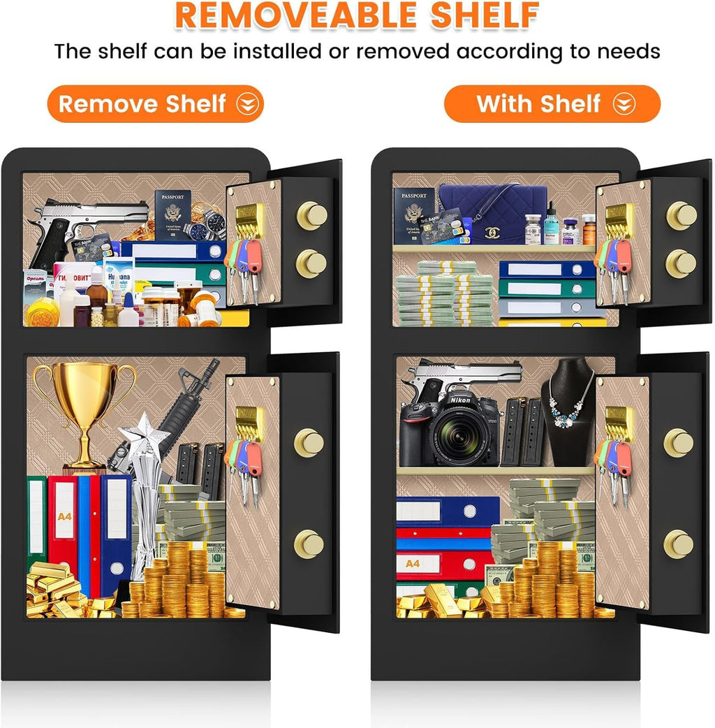 7.5 Cuft Extra Large Safes for Home Use with TWO DOOR, Fireproof Home Safe Box with Electronic Keypad, Spare Key, Smart Alarm, Mute Mode, Anti-theft Fire proof Safe for Documents, Jewelry, Medicines