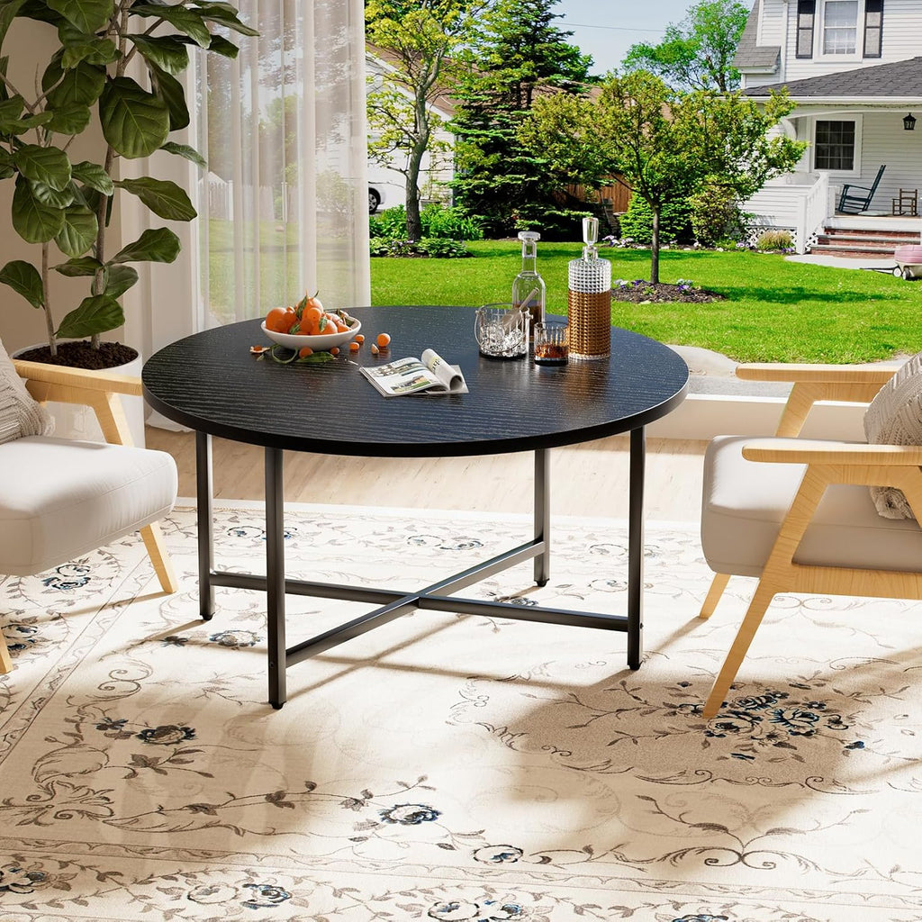 Round Coffee Table, Modern Design Living Room Tables for Indoor & Outdoor, Black Coffee Table for Family & Office Use, Outdoor Coffee Table Round, Large Black (31.5" D x 17.7" H)
