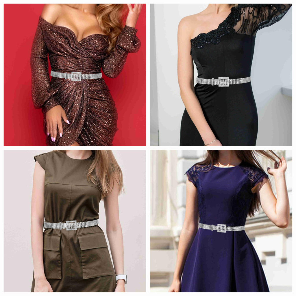 Ayliss Women Rhinestone Belt Bling Crystal Shiny Waist Dress Belt Silver Fashion Glitter Chain Belt for Wedding Party (Silver#1)