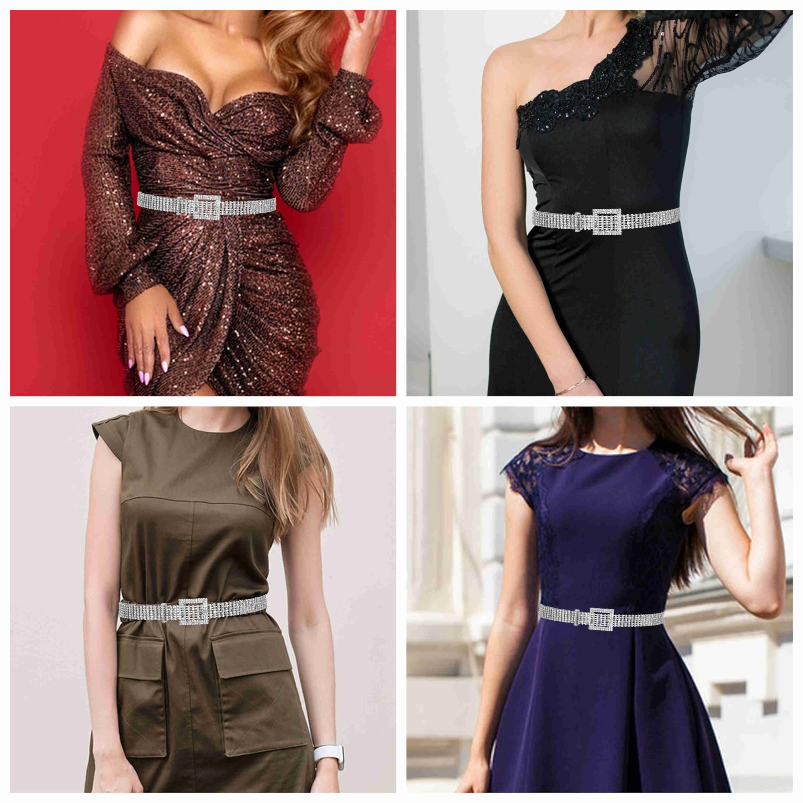 Ayliss Women Rhinestone Belt Bling Crystal Shiny Waist Dress Belt Silver Fashion Glitter Chain Belt for Wedding Party (Silver#1)