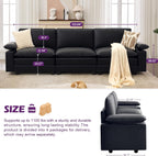 TYBOATLE 122'' Sofa Set for Living Room, Black Leather Sectional Couch with Chairs, Comfy Cloud Couch w/Adjustable Wider Armrest, Deep Seat Upholstered Modular Sofa for Office, Studio, Appartment