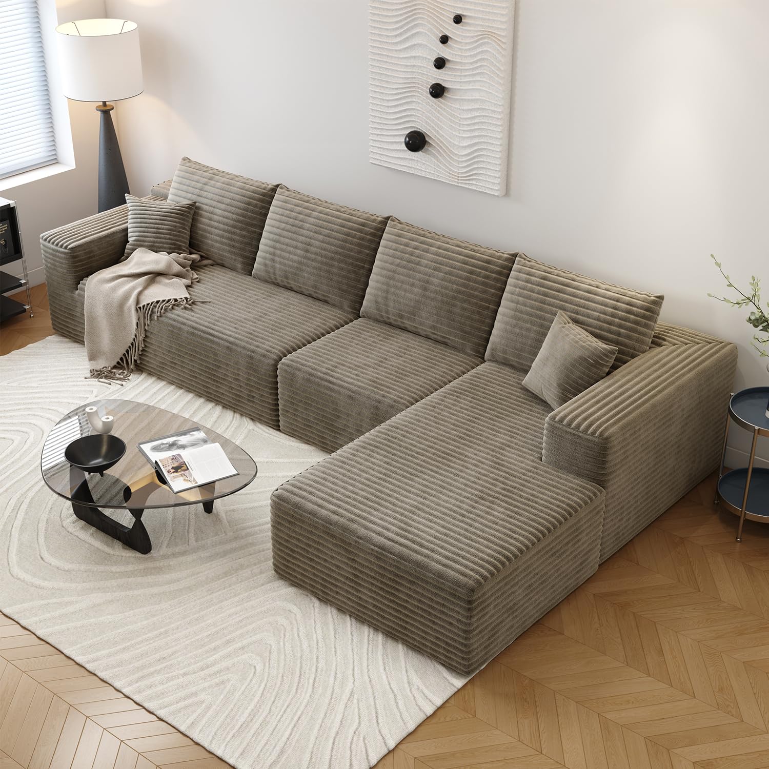 107.5" Cloud Sectional Couch with L-Shape Chaise,Modern Modular Sofa with Deep Seat, Upholstered Couches for Living Room Bedroom Apartments,No Assembly Required, (Black,Right Facing Chaise)