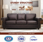 Mid-Century Vintage Sofa Couches with Rivet Design,loveseat Sofa,Removable Sofa Cover Upholstered Cushions and Solid Wood Frame (Brown, 3-Seater)