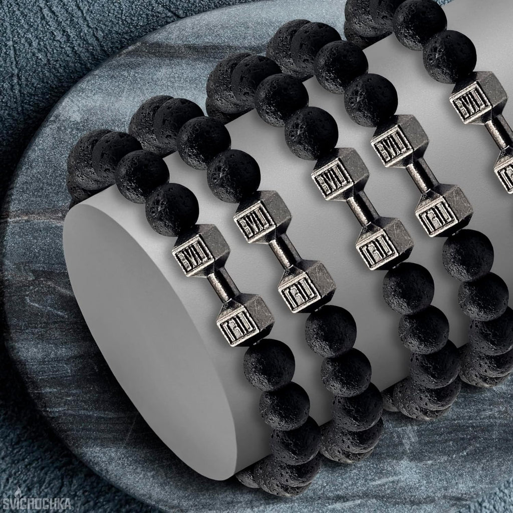 Lava Rock Bracelet - Stylish Matching Beaded Bracelets for Men & Women with Trendy Dumbbells, Comfortable Elastic Rope - Soothing Diffuser Bead Bracelet Men & Women