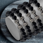 Lava Rock Bracelet - Stylish Matching Beaded Bracelets for Men & Women with Trendy Dumbbells, Comfortable Elastic Rope - Soothing Diffuser Bead Bracelet Men & Women