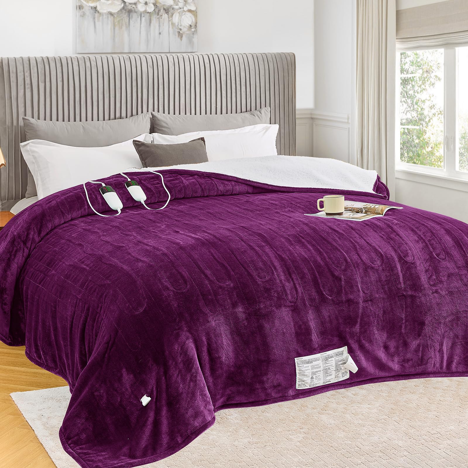 greenoak Heated Blanket Electric Throw 50"X60", Heating Blanket with 10 Heat Levels 1/2/4/6/8 Hours Auto-Off Overheat Protection, Flannel Sherpa Soft Warm Heater, ETL Certified Coral Pink