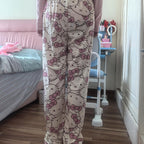Kawaii Pajamas Pants for Women Girls Cute Cat Anime Cartoon Print Fashion Sleep Pajama Pants Comfy Loungewear (L)
