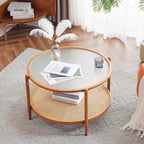 VINGLI 25.6" Round Gold Coffee Tables for Living Room, 2-Tier Glass Top Coffee Table with Storage Clear Coffee, Simple & Modern Center Table for Small Space