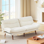 Marsail Futon Sofa Bed, Corduroy Futon Couch with Adjustable Backrest & Armrests, Convertible Small Sleeper Sofa Bed for Small Apartments, Study Room, Office, White