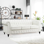 Naomi Home Emery Chesterfield Sofa with Rolled Arms, Tufted Cushions / 3 Seater Sectional Sofa Couch for Small Spaces, Living Room, Bedroom, Apartment Easy Tool-Free Assembly – Off White