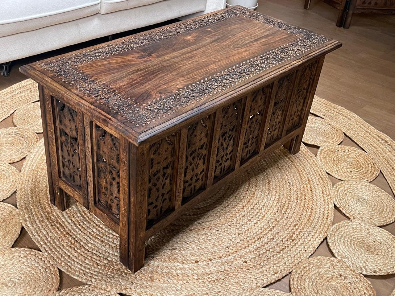 Rectangular Wooden Coffee Table, Modern Wooden Coffee Table, Center Tables, Entryway Table, Living Room Table for Magazines, Books, and Plants - 36x18 Inch Burnt