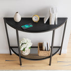 Console Table 2 Tier Narrow Entryway Table with Storage,Half Moon Sofa Couch Table,Small Hallway Entry Way Tables,Wooden Accent Side Table for Living Room Coffee Table,Black