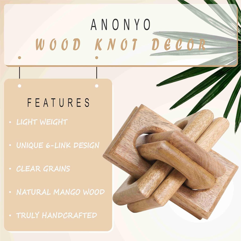 Wood Knot Entry Table Boho Shelf 6 Link Interlock Coffee Table for Living Room and Modern Farmhouse Hand Crafted Natural Mango Wood Console Table Decor (Natural)