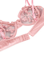 Lilosy Sexy Mignon Soutien-gorge à Armatures Push Up Bretelles Cœur Brodé Maille Transparente Ensemble de Lingerie pour Femmes Soutien-gorge Transparent et Culotte 2 Pièces Rose Très Petit