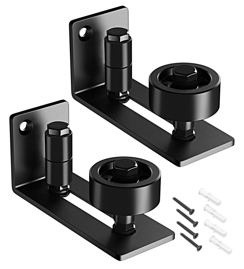 Lot de 2 guides de sol pour porte de grange - Guide inférieur pour porte coulissante de grange avec rouleau réglable en bas, 8 options de configuration - Fonctionnement silencieux, design affleurant avec bandes en feutre