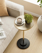 Round Side Table, Small Drink Table for Small Spaces, Modern Accent End Table Coffee Table with Metal Leg for Living Room, Bedroom, Corners, and Office (Gold)