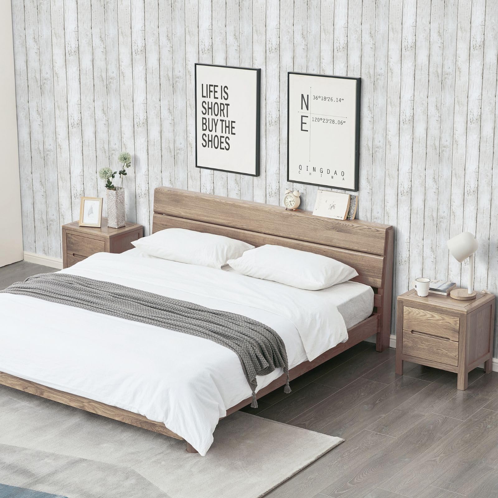Abyssaly Peel and Stick Wallpaper 17.7" X 118" White Gray Wood Shiplap Contact Paper Self-Adhesive Removable Decorative Wall Covering Vintage Wood Plank Film for Home Decoration