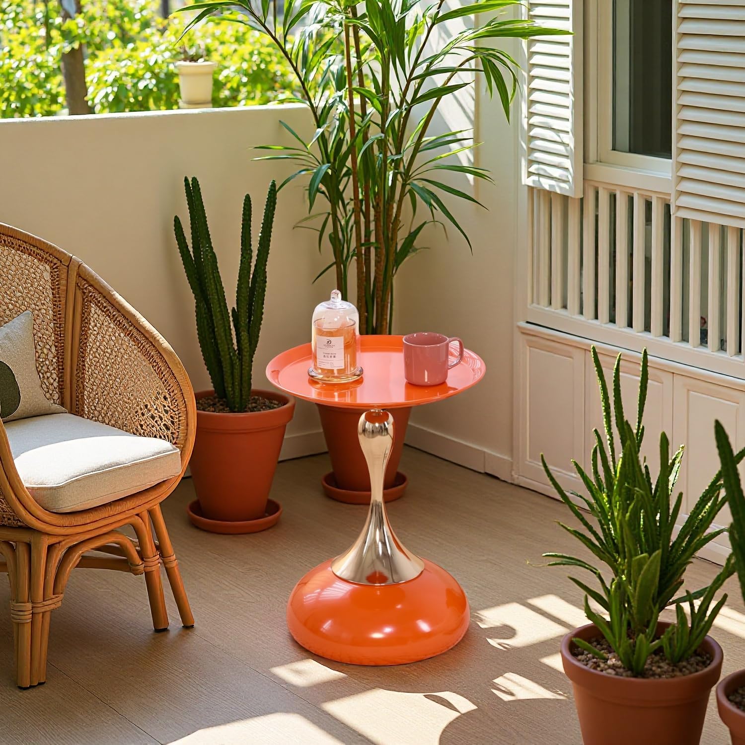 Sleek Hourglass Side Table - Stylish Modern Design Perfect for Living Rooms, Cafes, Dining Areas, Bedrooms, and Outdoors - Chic Decorative Accent (1, Hermes Orange)