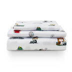 Zestaw pościeli Berkshire Blanket Peanuts® dla dzieci, rozmiar pełny - 4 części, Peanuts® mini pozy i łapy szare, urocze postacie Snoopy nadrukowane na miękkich mikrofibrowych prześcieradłach