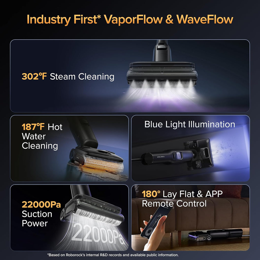 roborock F25 Ultra Steam Wet Dry Vacuum Cleaner, 302°F Steam Mop & 187°F Hot Water Cordless Vacuum Mop All in One, Floor Washer with Blue Light, 194°F Self-Cleaning, 180° Lay-Flat, AI Assitant Wheels
