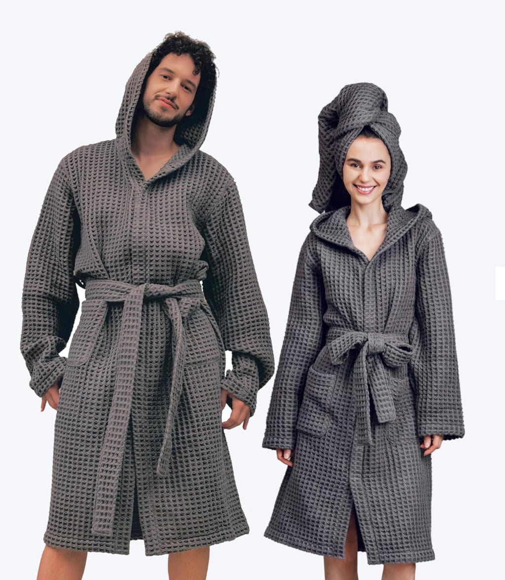 Luxury Hotel & Spa Silk-infused Japanese Cotton Waffle Unisex Hooded Bathrobe