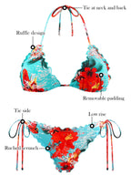 RELLECIGA Синий цветочный бразильский бикини треугольный топ волнистый крошечный купальник размер Medium