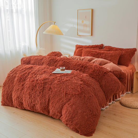 Fluffy Pink Faux Fur Comforter Cover Set，Fluffy Fuzzy Plush Pink Bedding 3Pcs (1 Faux Fur Duvet Cover +2 Fuzzy Pillowcases) Pink Fluffy Bed Set (Pink, Queen)