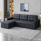 81.5" Sleeper Sectional Sofa,Upholstered Sectional Storage Chaise and Pull,Reversible L-Shape Couch,w/ 3 Back Cushions,for Living Room,Office,Apartment,Dark Grey - Grand Goldman