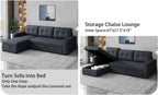 81.5" Sleeper Sectional Sofa,Upholstered Sectional Storage Chaise and Pull,Reversible L-Shape Couch,w/ 3 Back Cushions,for Living Room,Office,Apartment,Dark Grey - Grand Goldman