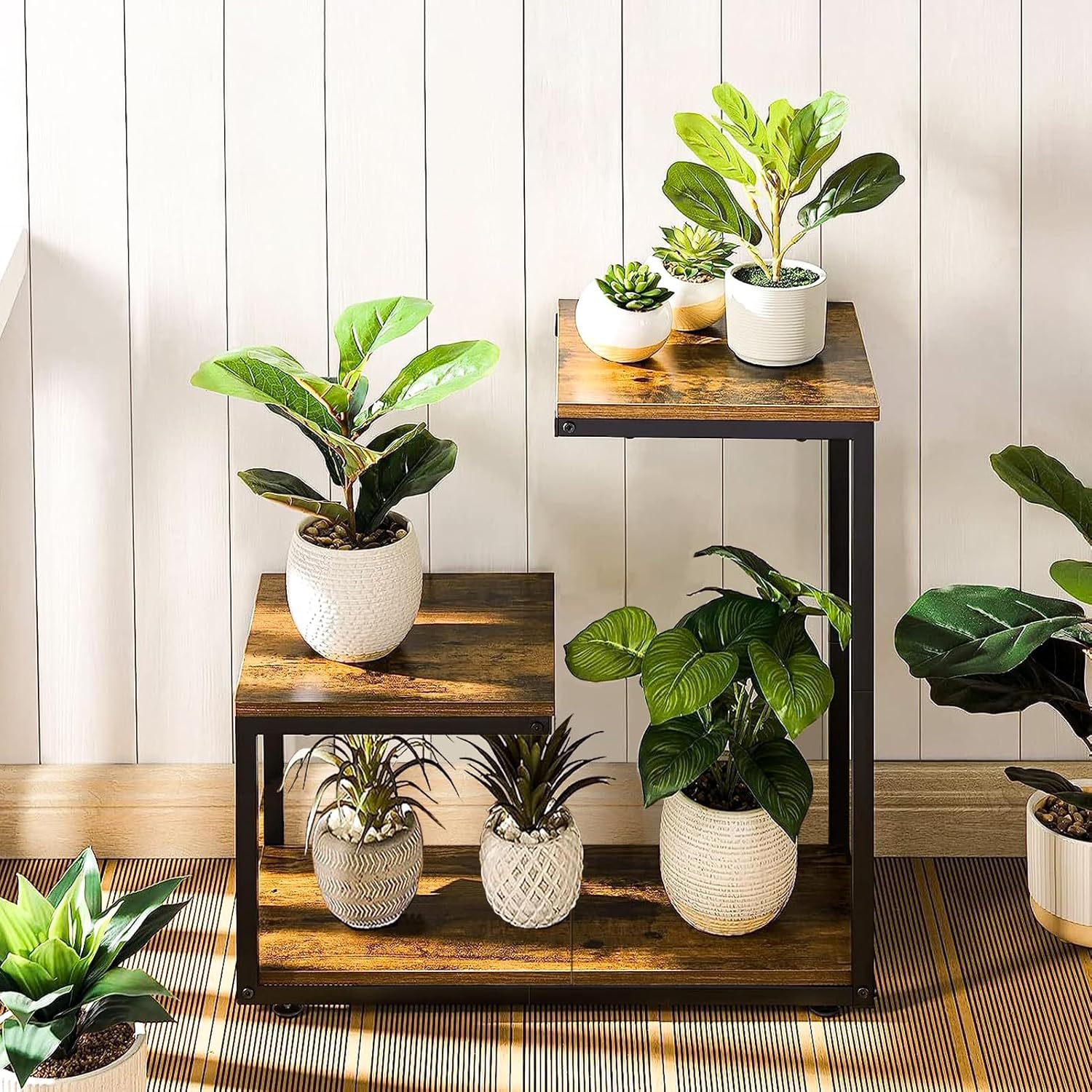 G Shaped Side Table, 3 Tier End Table for Couch Indoor, Small Sofa Coffee Table with Metal Frame for Living Room Bedroom Nightstand Bedside