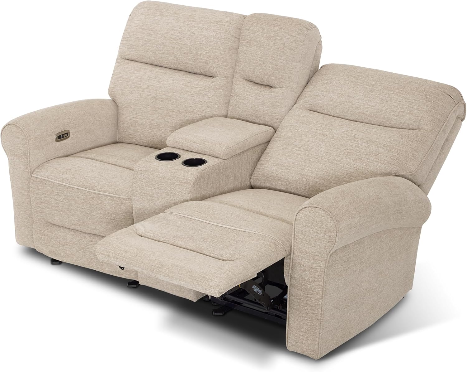 MCombo 78.3" Wall Hugger Power Loveseat Recliner Sofa with Console, Reclining Loveseat with USB Ports, Cup Holders, for Small Spaces Living Room RV, Fabric PR635M2 (Beige)