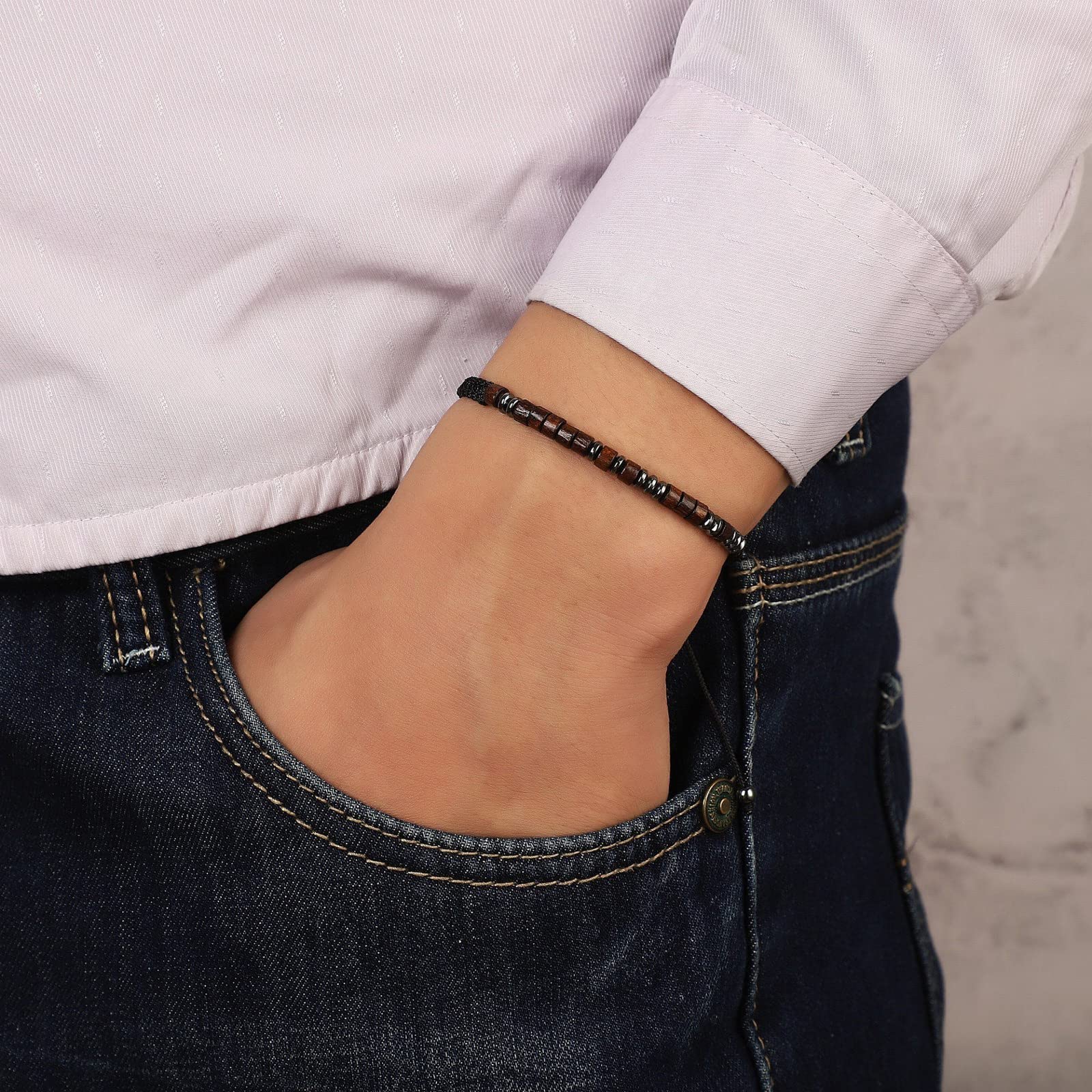 TESTRYE Morse Code Bracelets for Men Women,Morse Code Bracelets with Adjustable String,Inspirational Gifts Friendship Bracelets for Women Men Friends (Fucking badass)