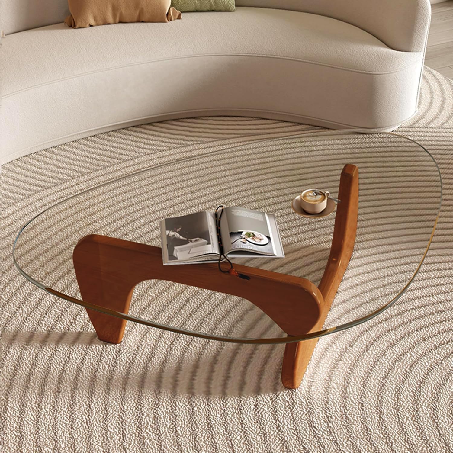 Modern Glass Coffee Table for Living Room, Small mid Century Coffee Table, Stylish Coffee Tables Suitable for Bedroom Living Room Reception Office Tables（Walnut/Transparent，Small）