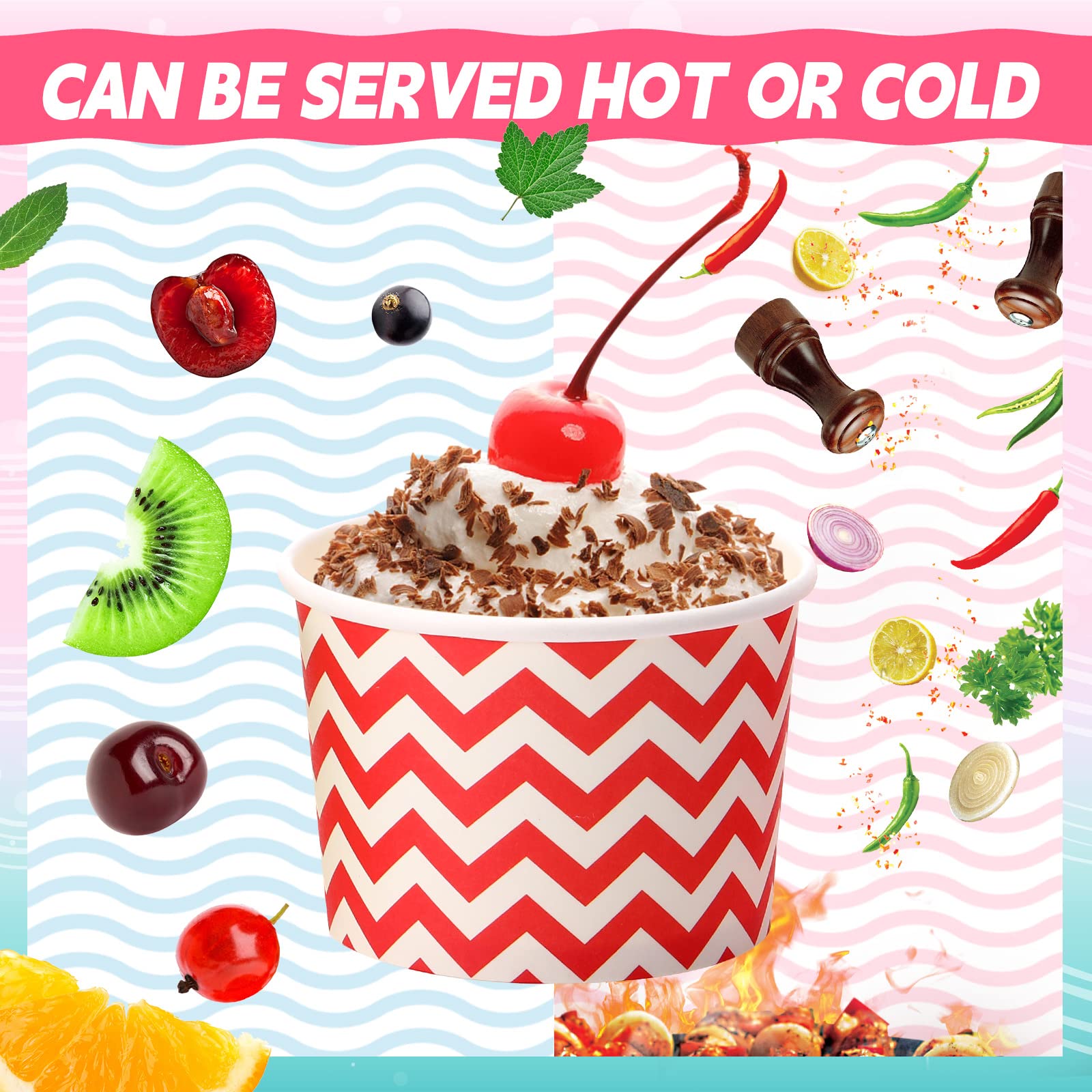 500 Pack Paper Ice Cream Cups 8 oz Ice Cream Sundae Cups Bulk Disposable Dessert Bowls Treat Snack Cups Frozen Yogurt Cup for Hot or Cold Food Soup Fruits Birthday Bar Party Supplies, 10 Colors
