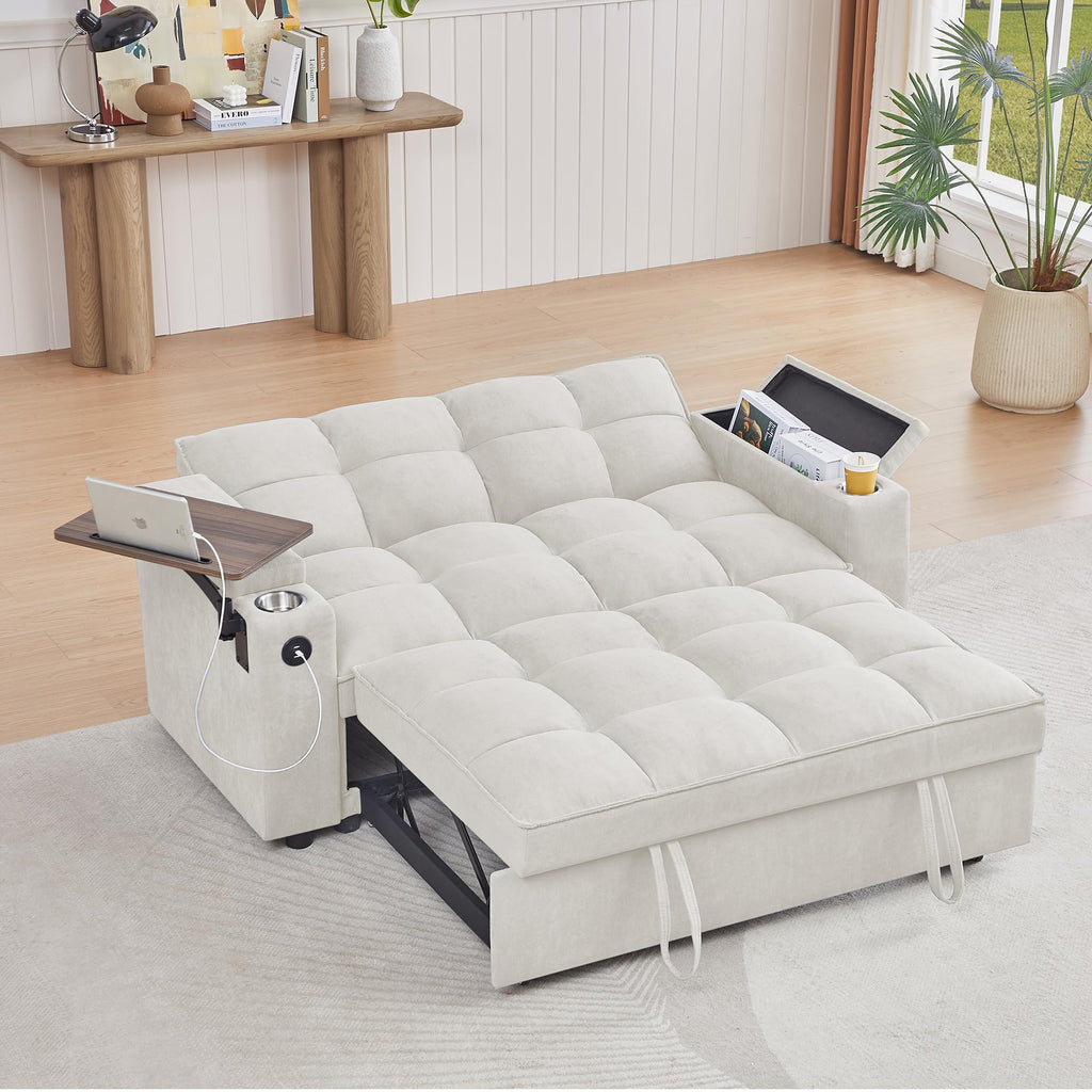 Eafurn 3 in 1 Convertible Pull Out Sleeper Sofa Couch Bed Queen Size, Corduroy Pullout Lounge Loveseat RV Sofa&Couches Sofabed with Soft Pillows Armrest,Side Pockers for Living Room Apartment